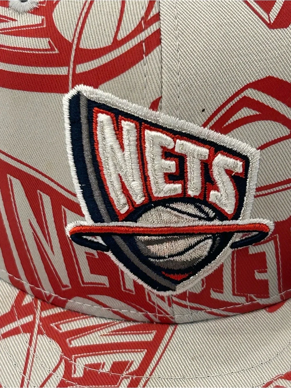 New Jersey Nets NBA Adidas Fitted Hat All Over Logo Sz 7 1/2 NEW Deadstock RARE